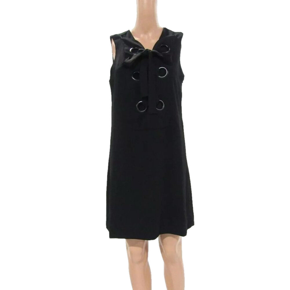 NEW ENGLISH FACTORY Womens Lace-Up Front Closure Mini Dress Black Size M
